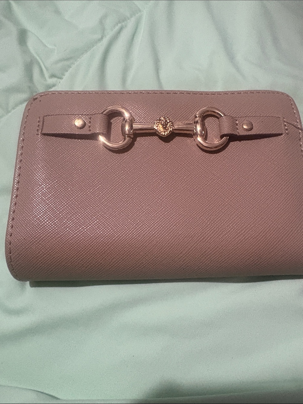 Anne Klein Dusty Mauve Saffiano Leather Wallet with Gold Hardware